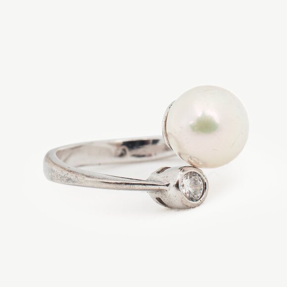 Majorica Selene Silver Pearl & Zirconia Open Ring - Picture 1 of 3